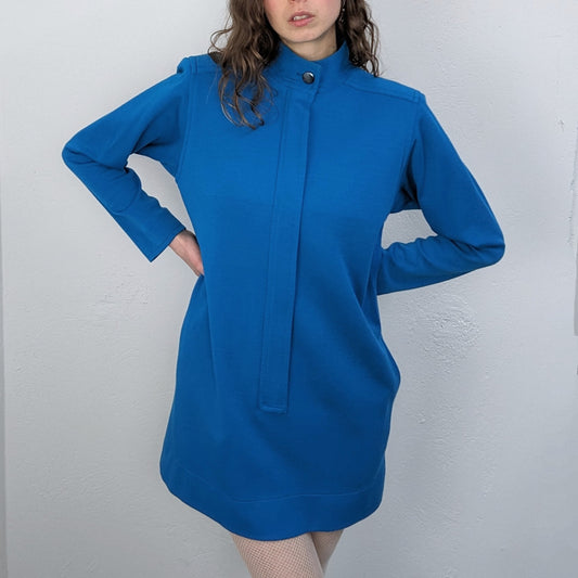 YVES SAINT LAURENT RIVE GAUCHE FW1988 Blue Wool Halfzip Dress (S)