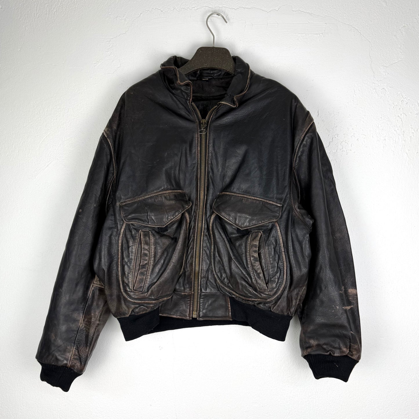 VINTAGE Skott USA Distressed Lederjacke Bomber Style (M/L)