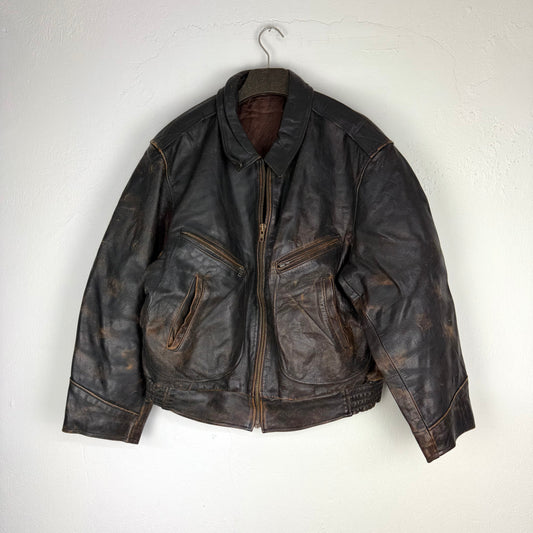 Bomber Lederjacke Distressed Dunkelbraun (M)