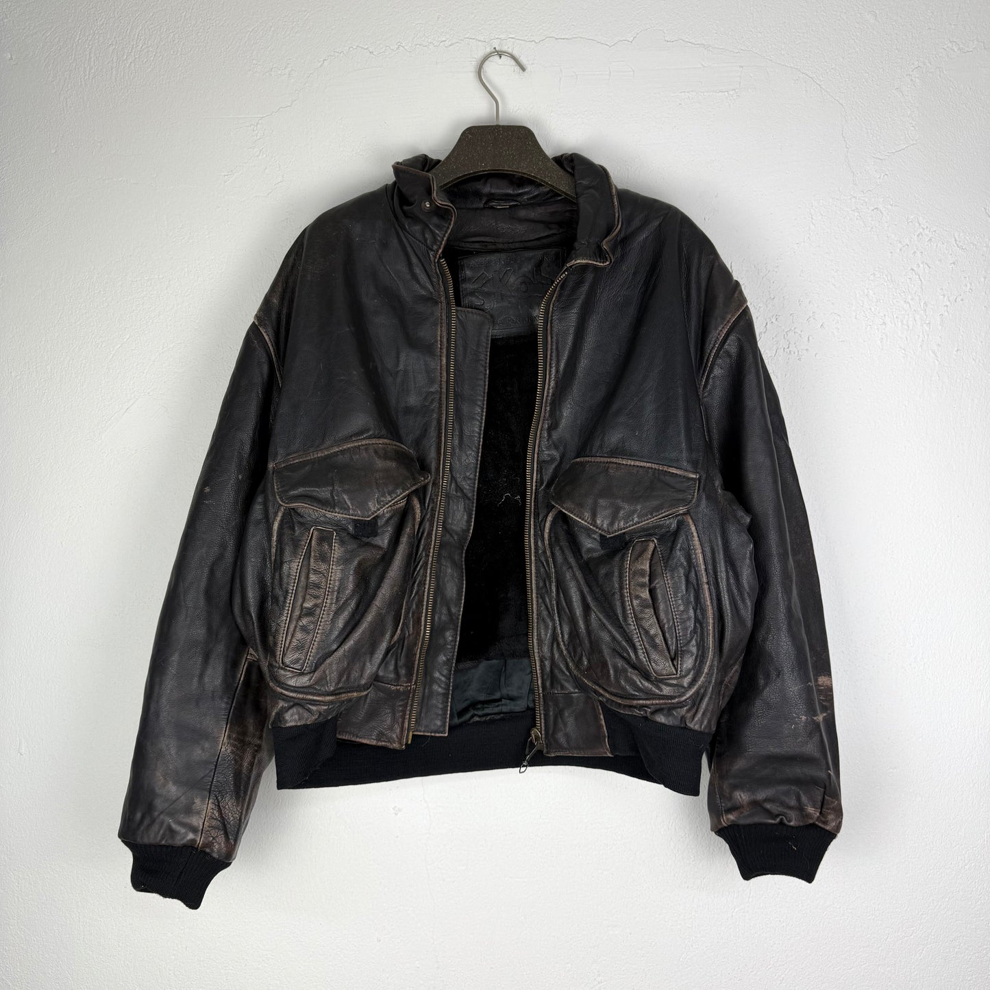 VINTAGE Skott USA Distressed Lederjacke Bomber Style (M/L)