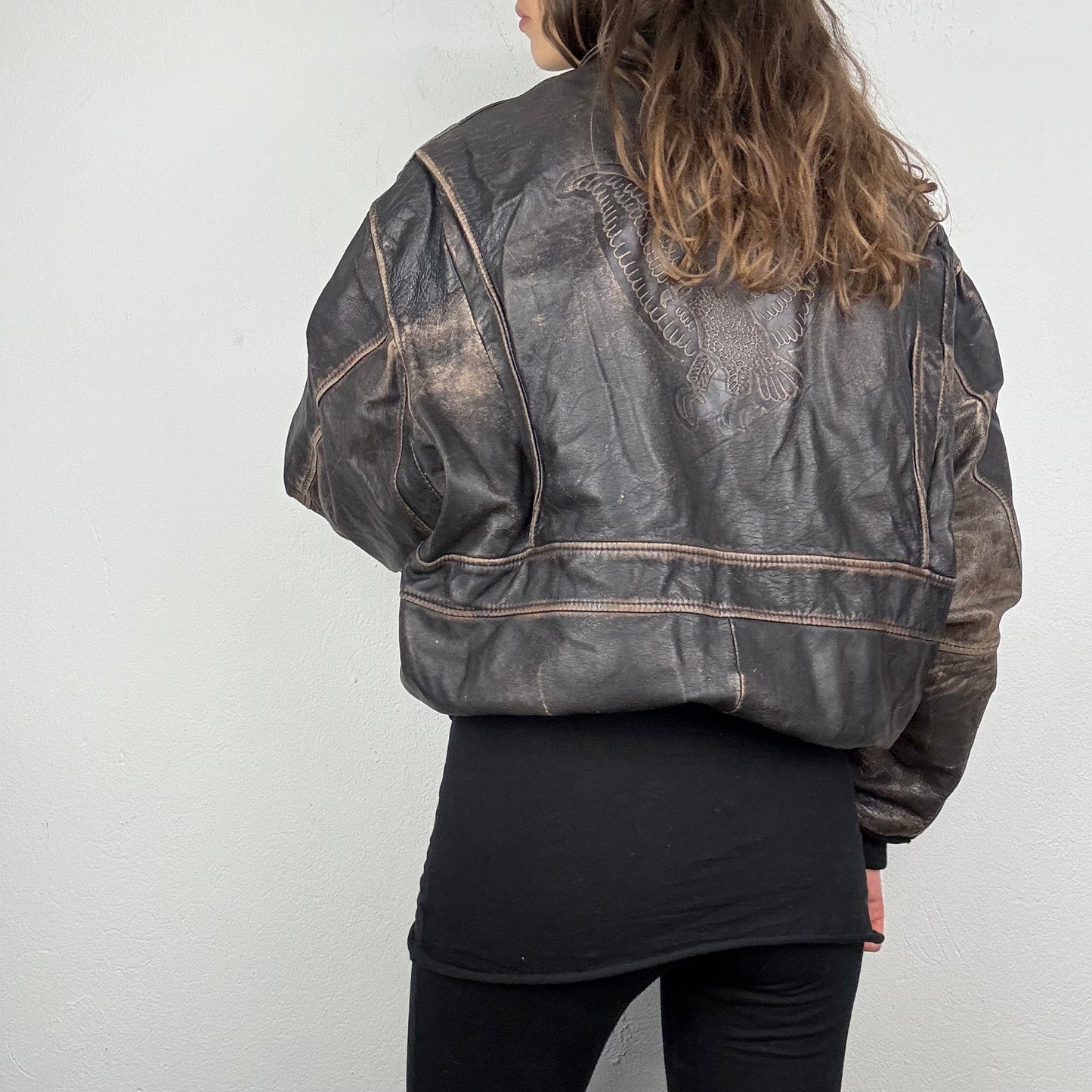 VINTAGE Skott USA Distressed Lederjacke Bomber Style (M/L)