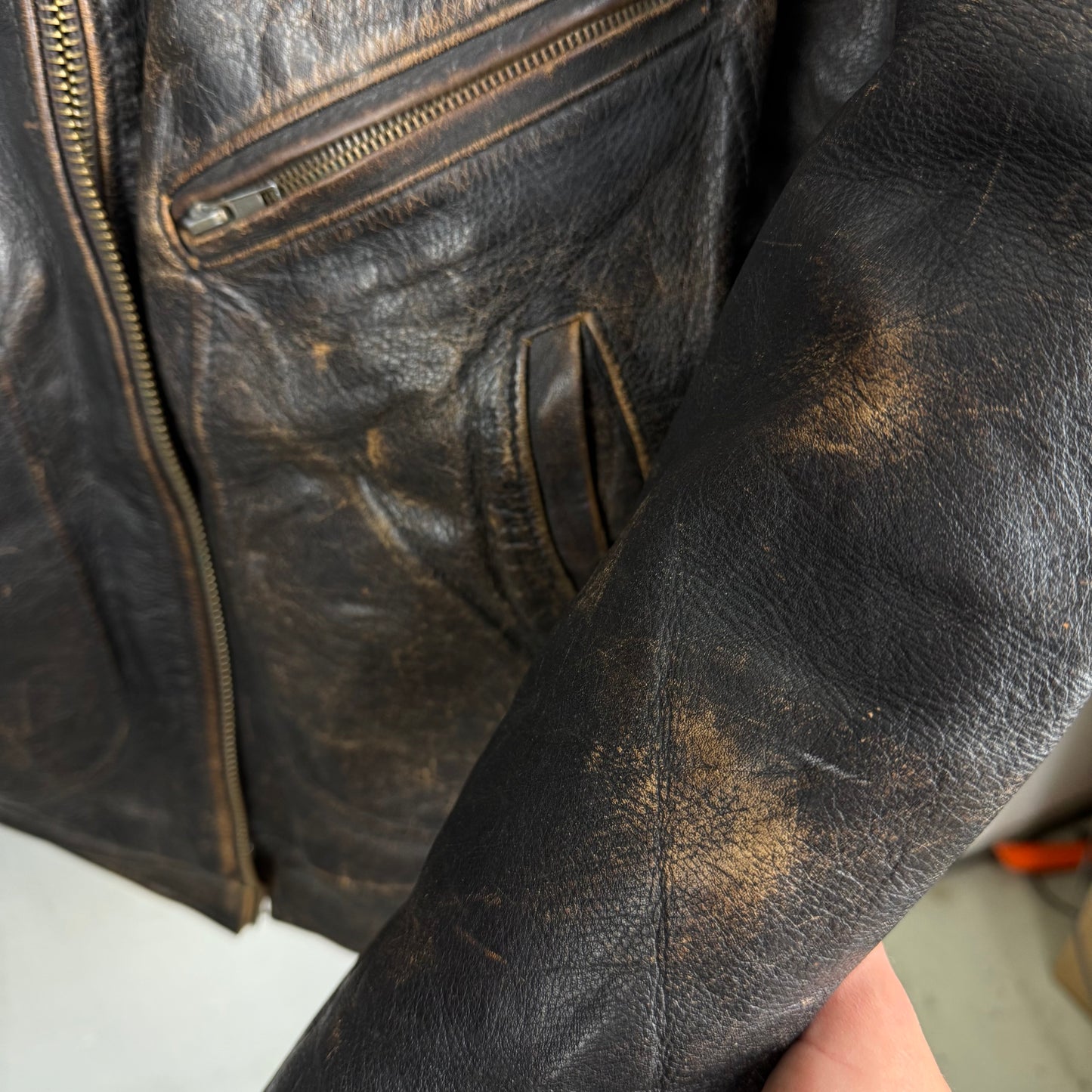 Bomber Lederjacke Distressed Dunkelbraun (M)