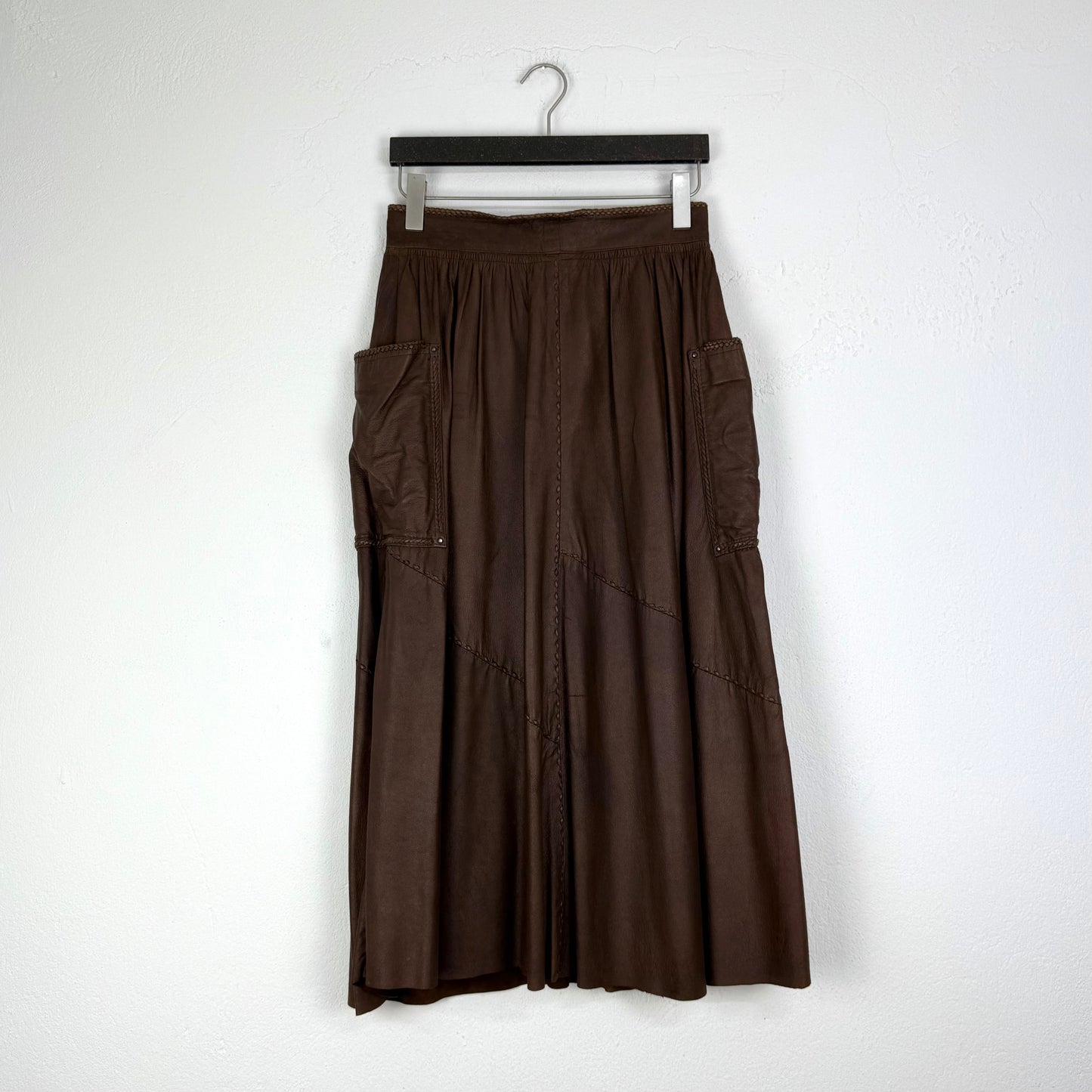 Asymmetrischer Lederrock Midi-Maxi (S)