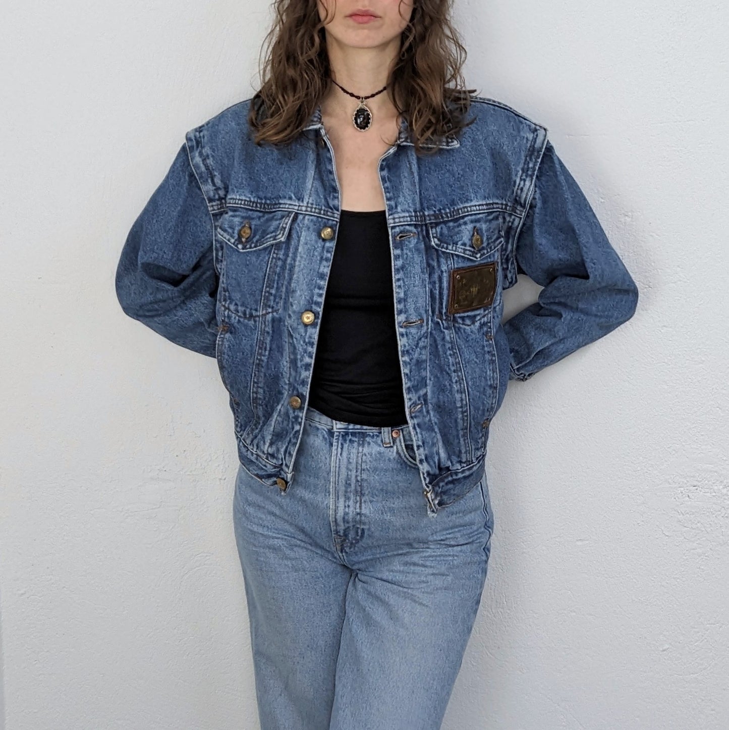 Vintage Jeansjacke mit abnehmbaren Ärmeln (S)