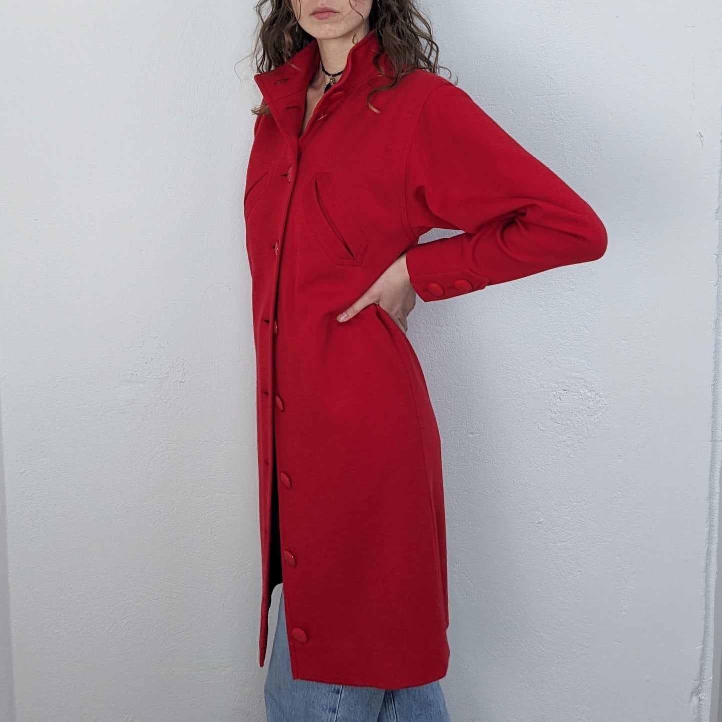 YVES SAINT LAURENT RIVE GAUCHE FW1988 Red Wool Coat (S)